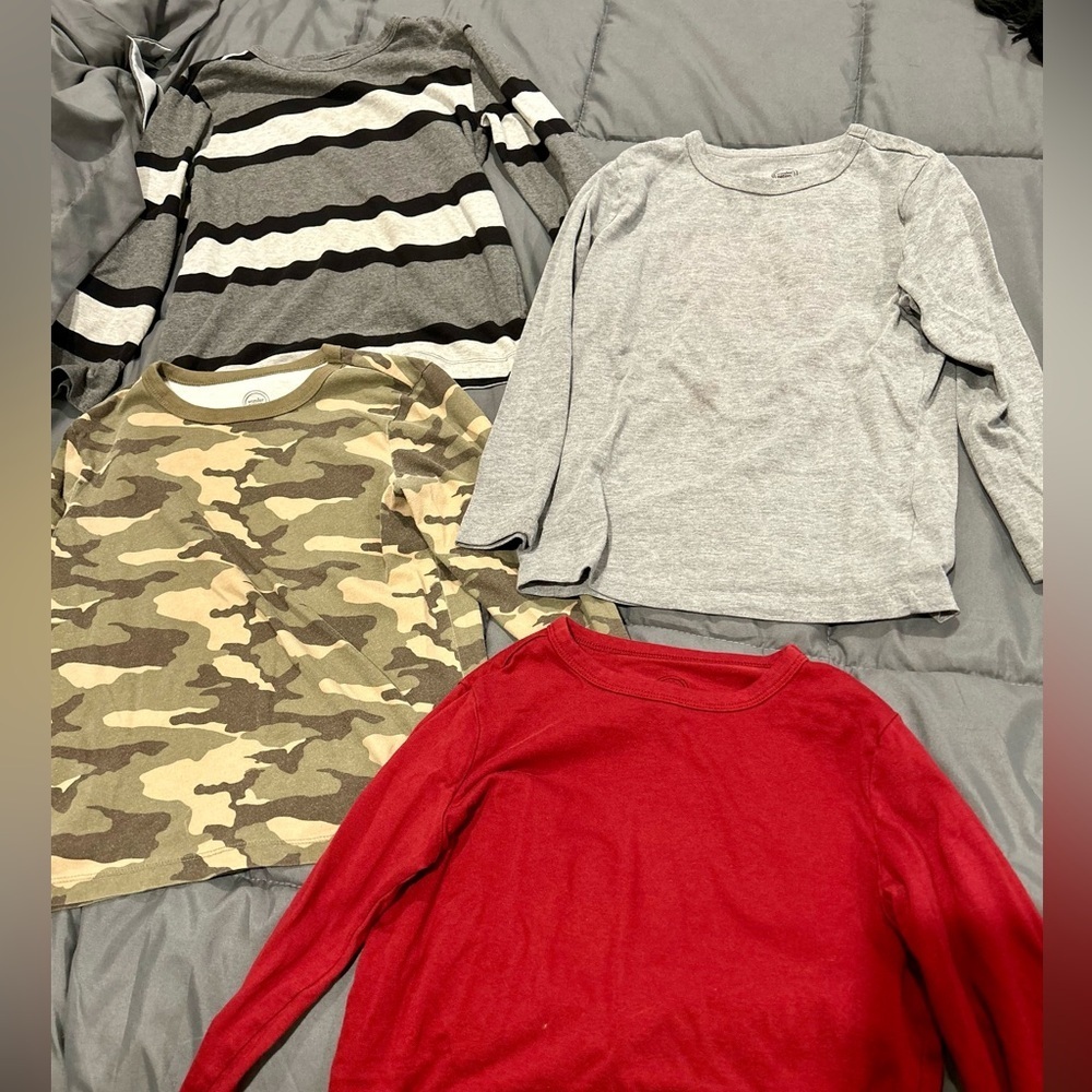 Wonder Nation Boys 6–7 Long Sleeve T-Shirt Bundle 4 Pack Camo Stripes & Solids - Picture 1 of 7